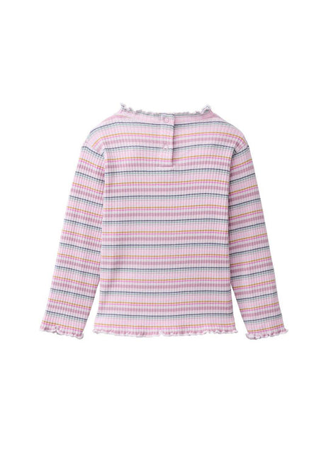 Maglia baby a maniche lunghe con righe rosa in cotone organico