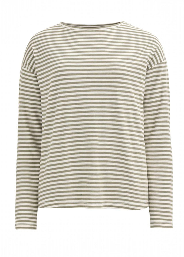 Women's Khaki Striped Organic Cotton Long Sleeve Top