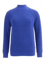 Maglione raglan a coste da donna blu royale in cotone organico