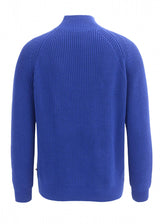 Maglione raglan a coste da donna blu royale in cotone organico