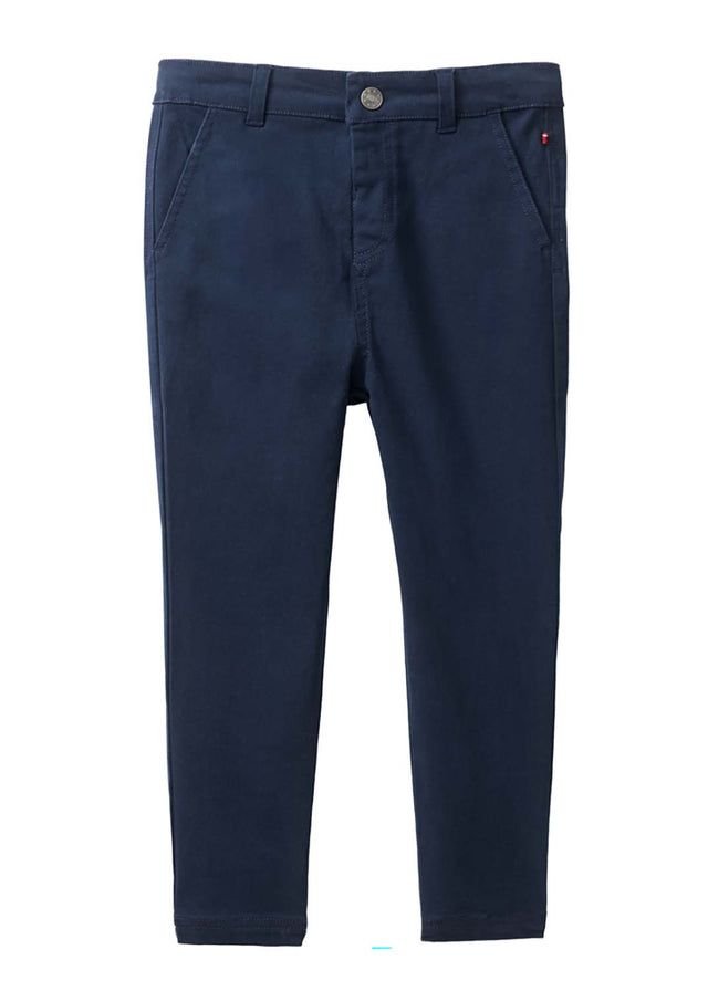 Pantaloni chino blu da bambino in cotone organico