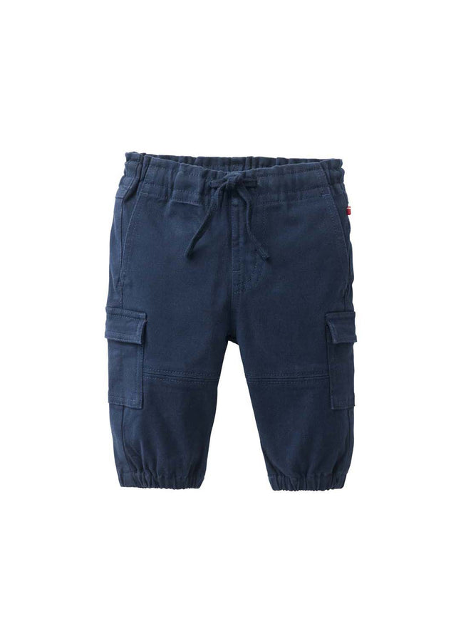 Pantalone cargo blu da bambino in cotone organico