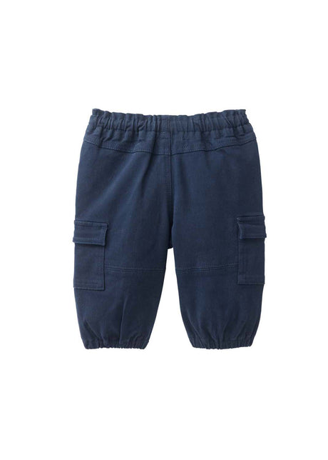 Pantalone cargo blu da bambino in cotone organico