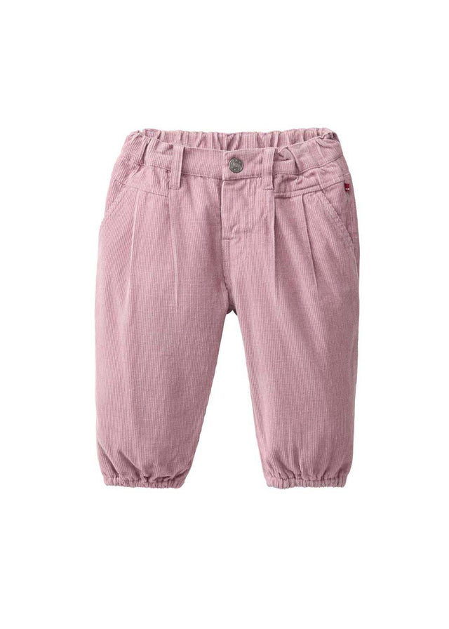 Pantaloni malva di velluto da bambina in cotone organico