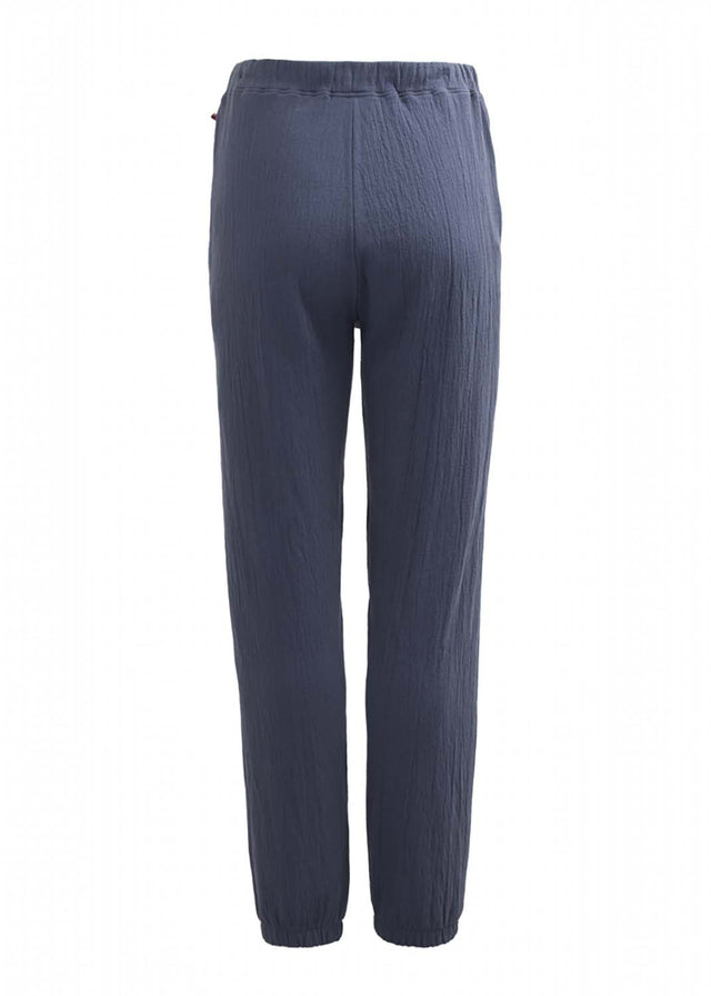 Pantaloni da donna in felpa blu fumo in cotone organico