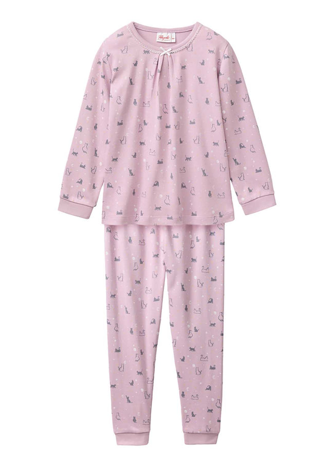 Mauve organic cotton cat design pajamas