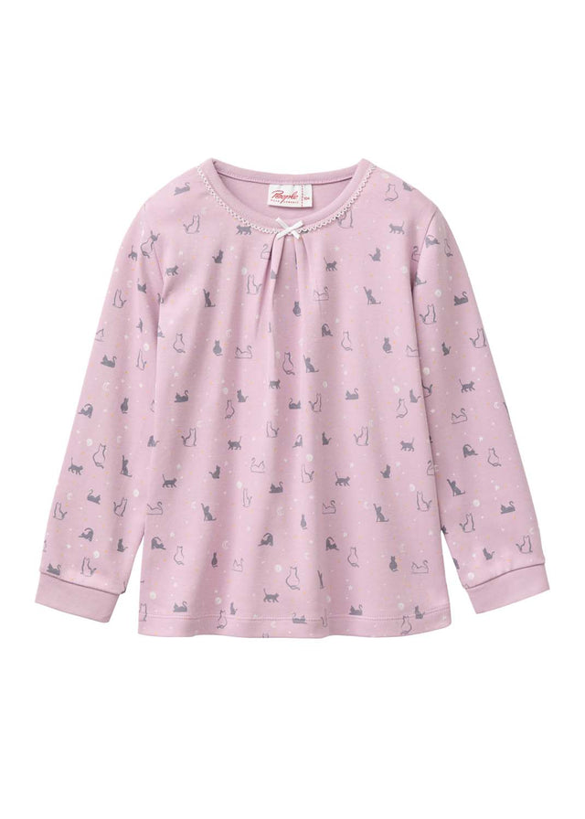 Mauve organic cotton cat design pajamas