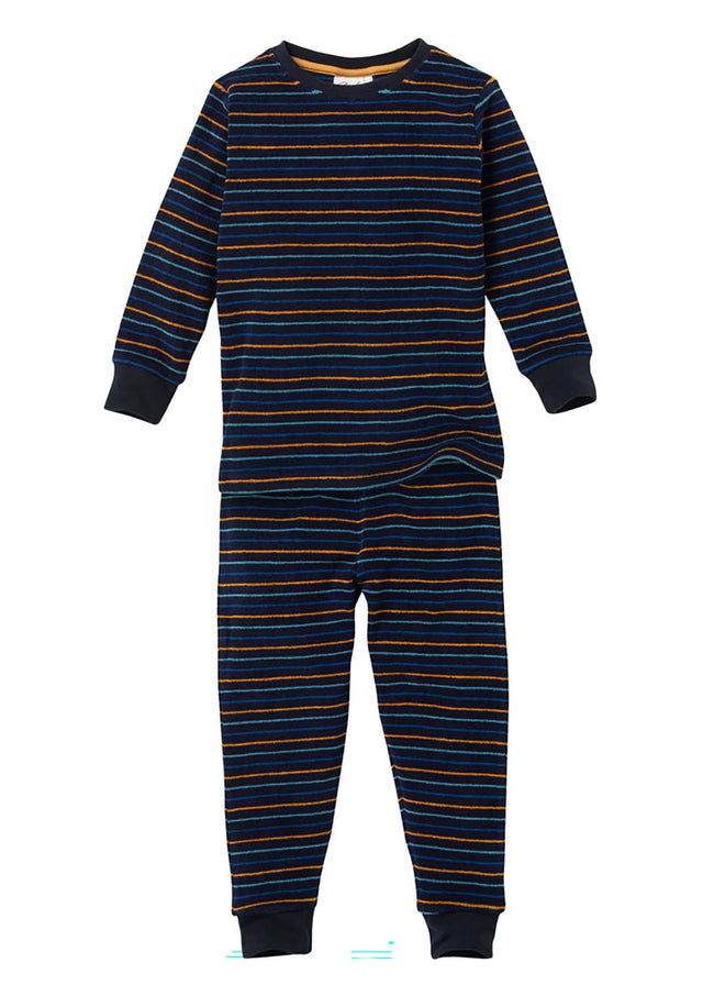 Dark blue striped organic cotton terry pyjamas