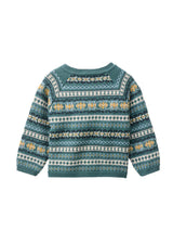 Pullover eucalipto con disegno nordico in cotone organico