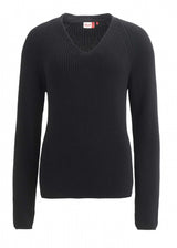 Maglione da donna a coste nero in cotone organico