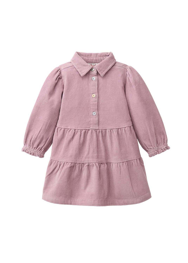 Vestito bambina malva in velluto di cotone organico