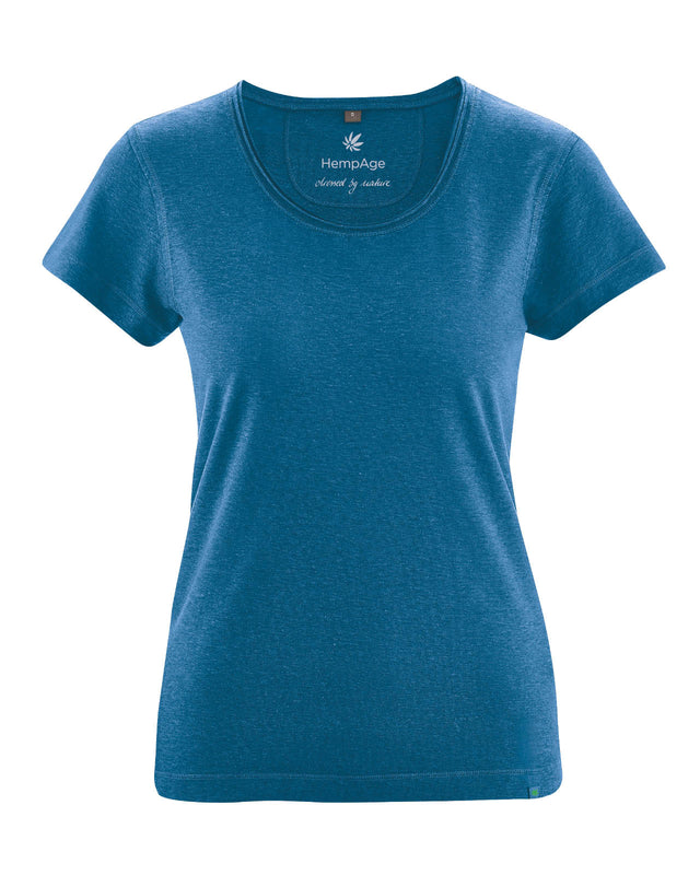 T-shirt with rolled crew neck for women in hemp and organic cotton