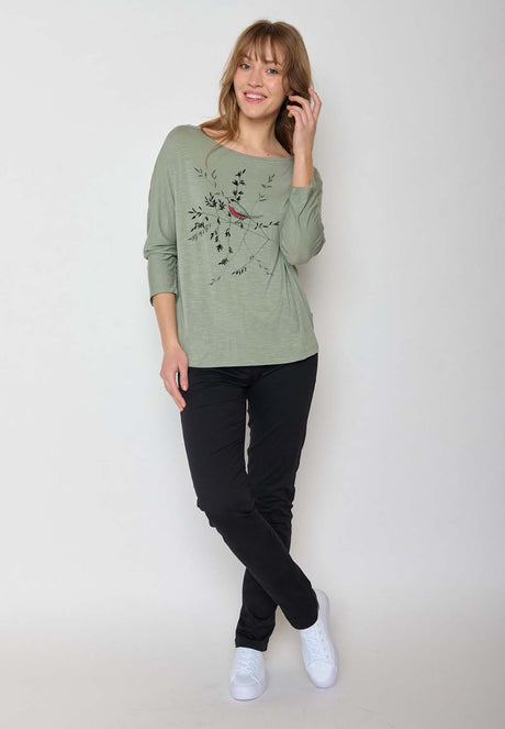 Maglia Bird Branch verde da donna in Ecovero