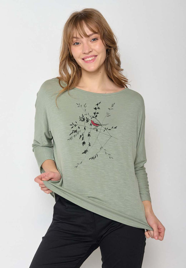 Maglia Bird Branch verde da donna in Ecovero