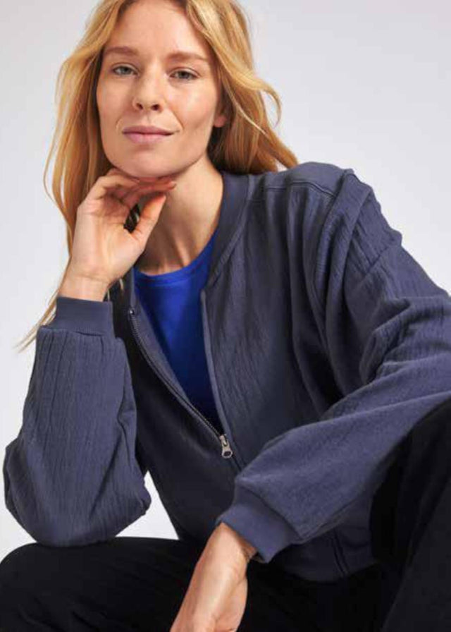 Women's Organic Cotton Smoke Blue Sweat Jacket