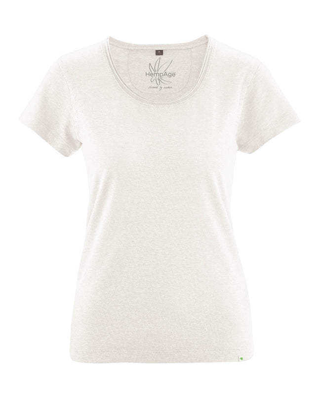 T-shirt con girocollo arrotolato da donna in canapa e cotone biologico