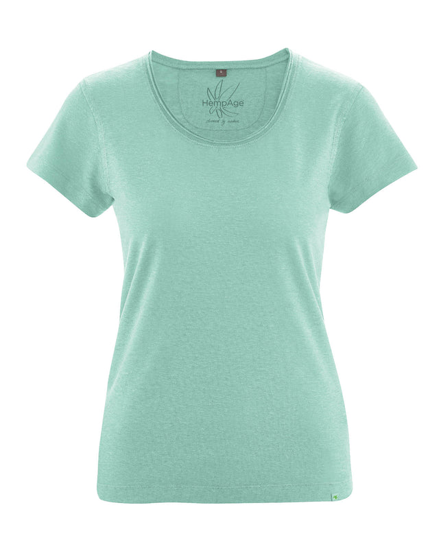 T-shirt con girocollo arrotolato da donna in canapa e cotone biologico