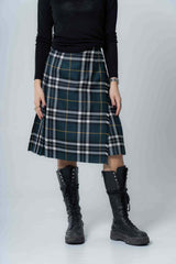 Kilt Irlandese midi Tartan Verde Nero in pura lana