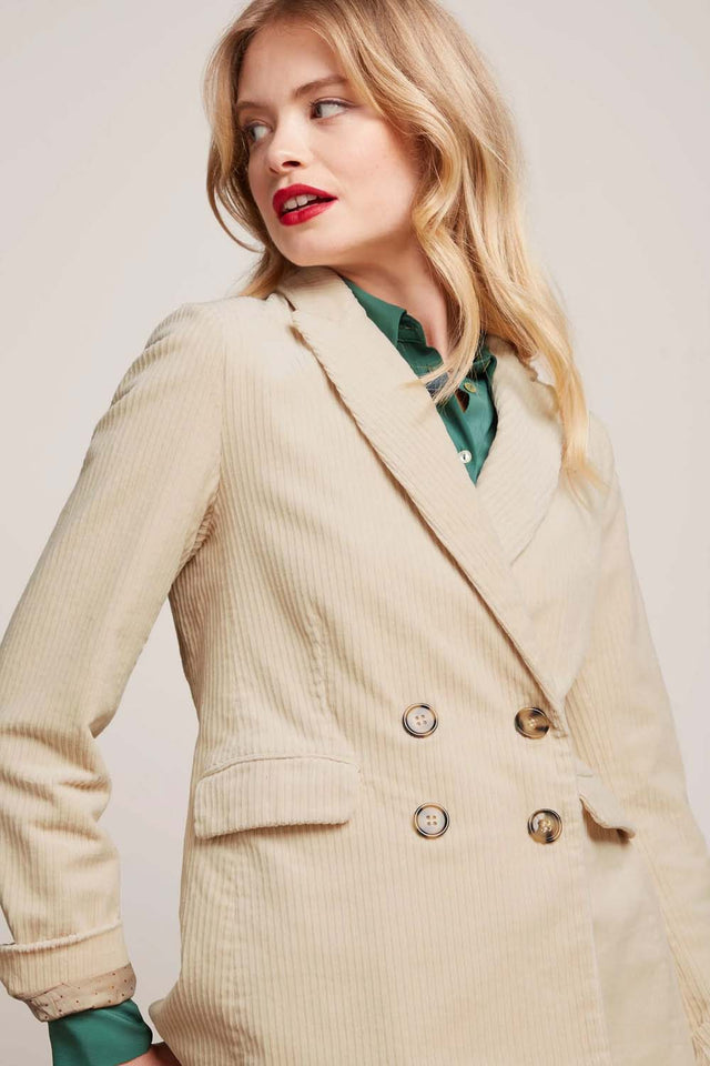 Blazer Tina avorio da donna in velluto di cotone organico