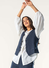 Women's Sabrin Vest Blue Striped in Organic Cotton