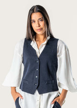 Women's Sabrin Vest Blue Striped in Organic Cotton