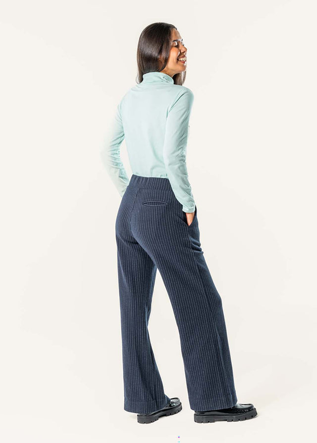 Sisile Women's Blue Striped Organic Cotton Pants