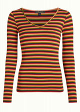 Mimmi Women's ECOVERO™ Striped V-Neck Long Sleeve Top - Cabernet Red