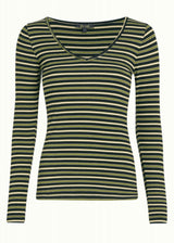 Pimm Carice Women's ECOVERO™ Striped V-Neck Long Sleeve Top - Forest Green