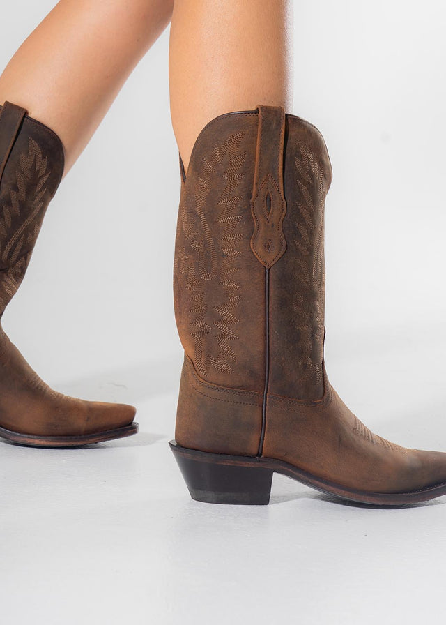 Brown Texan boots for women in sustainably tanned leather