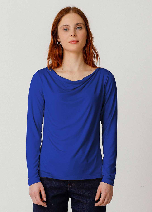 Hiru Blue Boat Neck Sweater for Women in Tencel