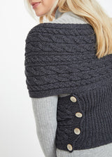 Aran shawl in pure merino wool with side buttons