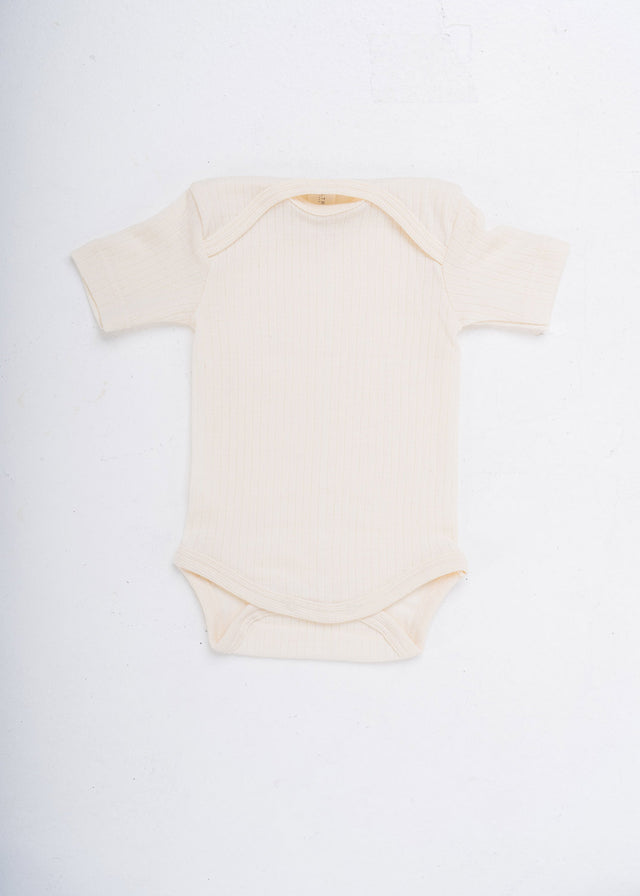 Short sleeve bodysuit for newborns in wool, organic cotton and silk