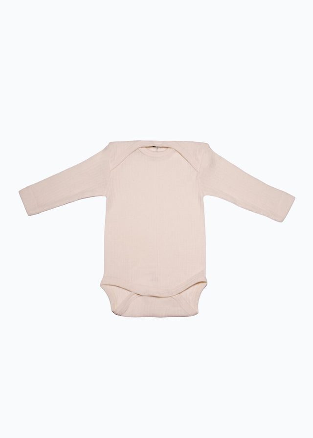 Long-sleeved bodysuit for newborns in wool, organic cotton and silk