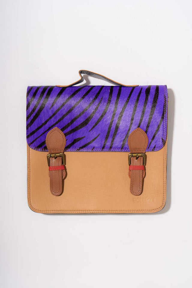 Animal print messenger bag in fair trade recycled leather