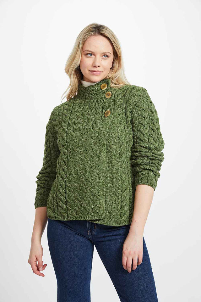 Cardigan asimmetrico da donna in lana merinos supersoft con bottoni