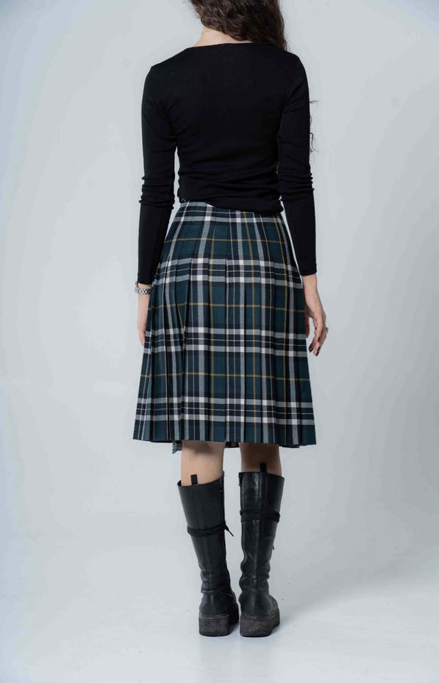 Kilt Irlandese midi Tartan Verde Nero in pura lana