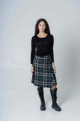 Kilt Irlandese midi Tartan Verde Nero in pura lana