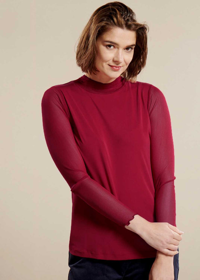 Mock-neck sweater in silk and organic cotton