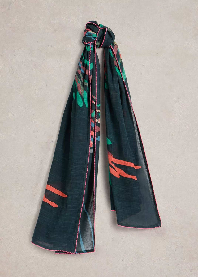 Green Canyon Scarf with Bird Print in Viscose and Organic Cotton