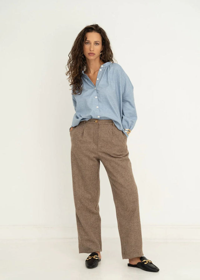 Pantaloni Zoe Beige da donna in pura lana riciclata