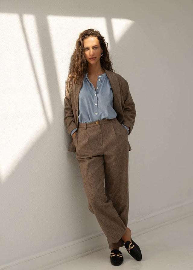 Pantaloni Zoe Beige da donna in pura lana riciclata