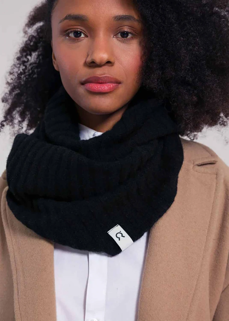 Sciarpa donna invernale scaldacollo da fascia tubolare pile lana nero a  maglia